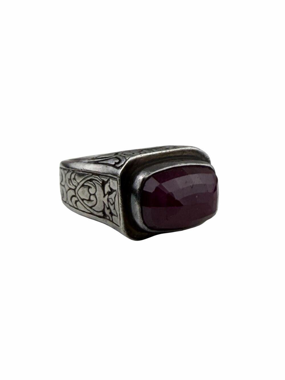 Fusion Chunky Sterling Silver Ring High Profile Ruby Size 7